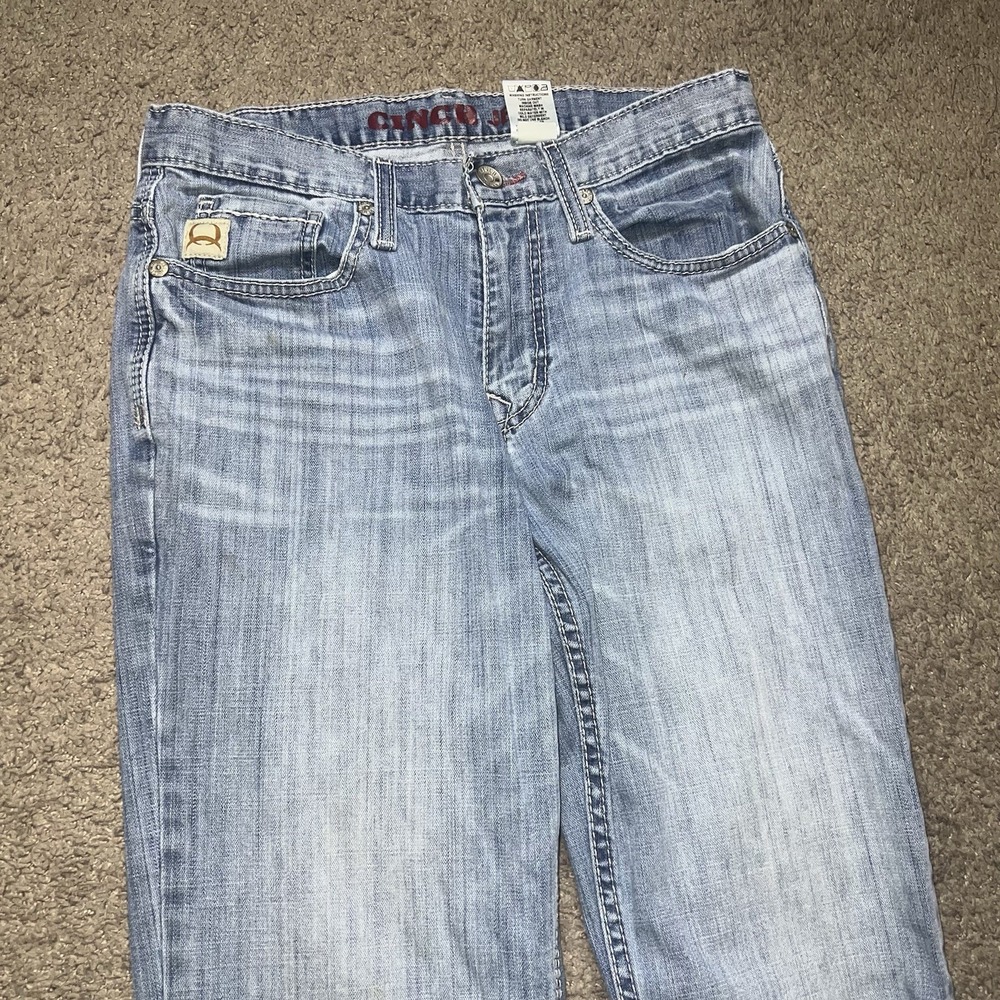 Cinch Jesse Mens 31x34 Whisker Lines Washout Distressed Stretch Denim Blue Jeans